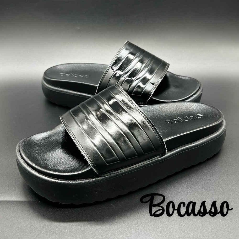 Adidas Women's Adilette Platform Slide 'Triple Black' - HQ6179 NWT Size 10.5